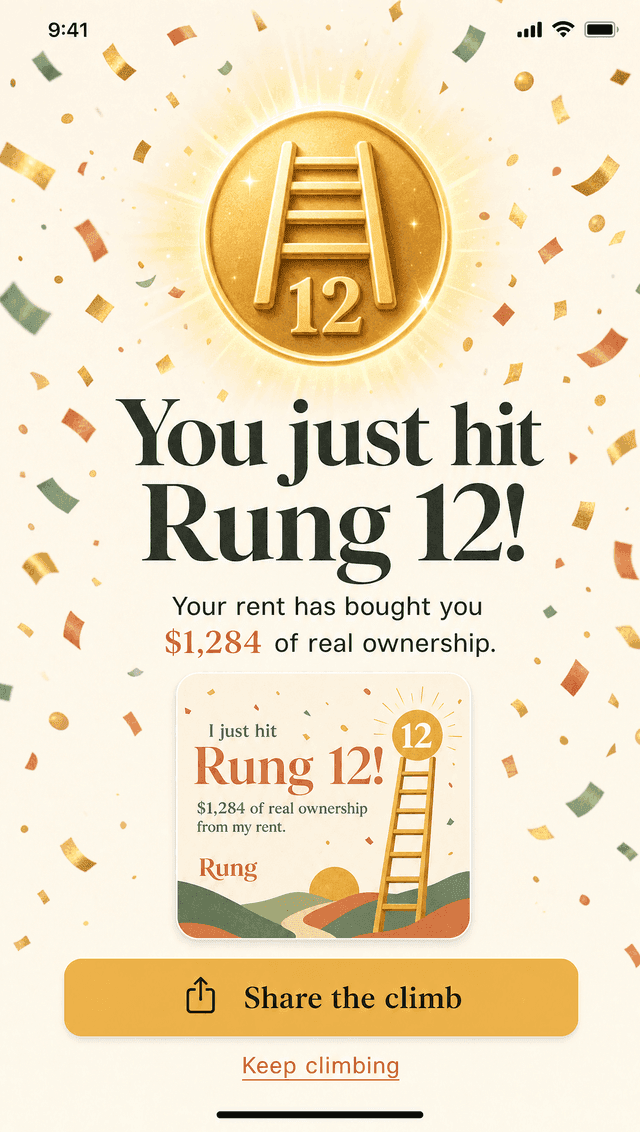 Milestone celebration screen — You just hit Rung 12